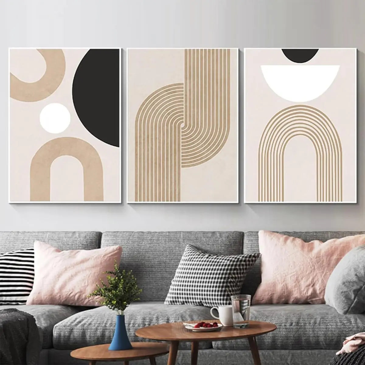 Boho Abstract Canvas Triptych 60x90cm | Set of Three Framed Wall Art Panels