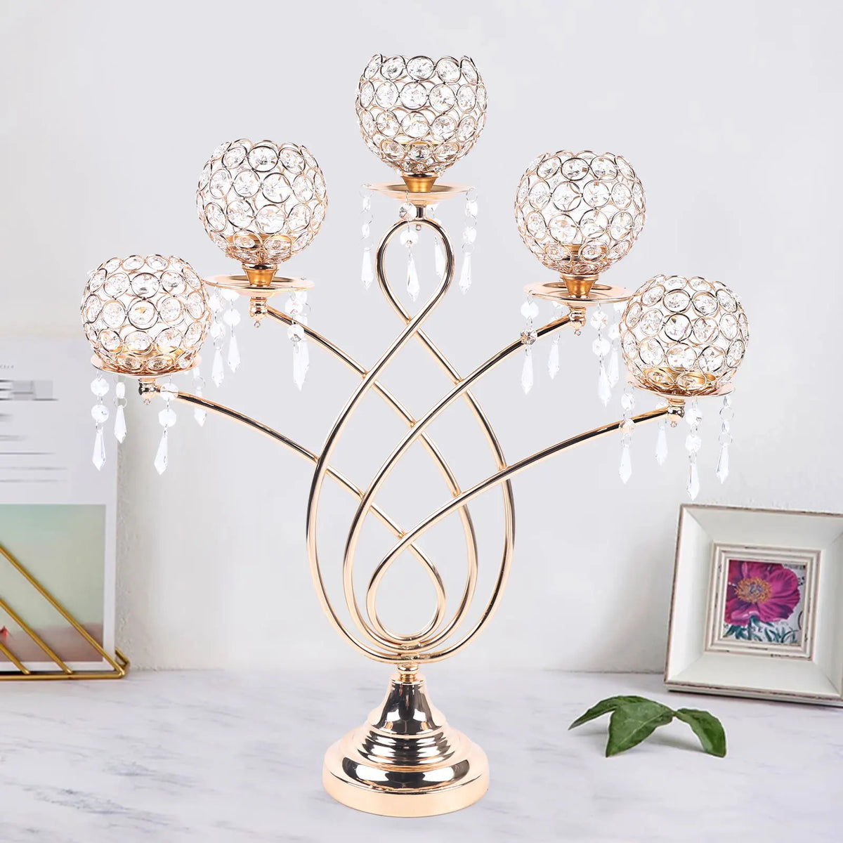 Crystal Candelabra 62cm | Tall Five-Arm Crystal Candlestick Centrepiece