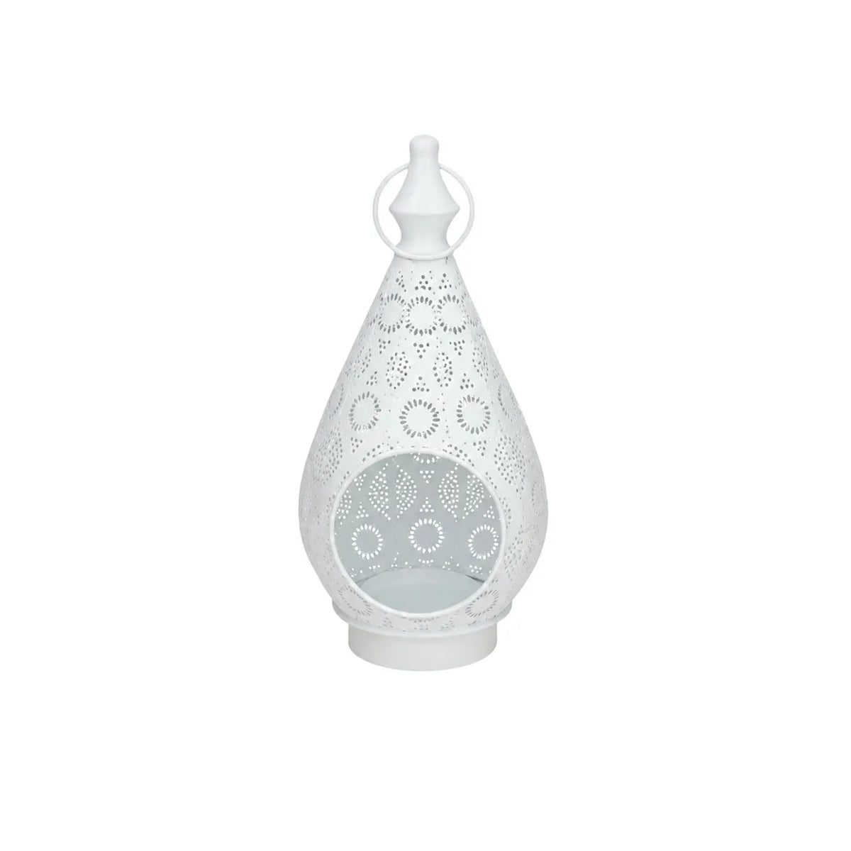 Arabic Openwork Candle Lantern 28.5cm | White Iron Tealight Lantern, Table or Hanging