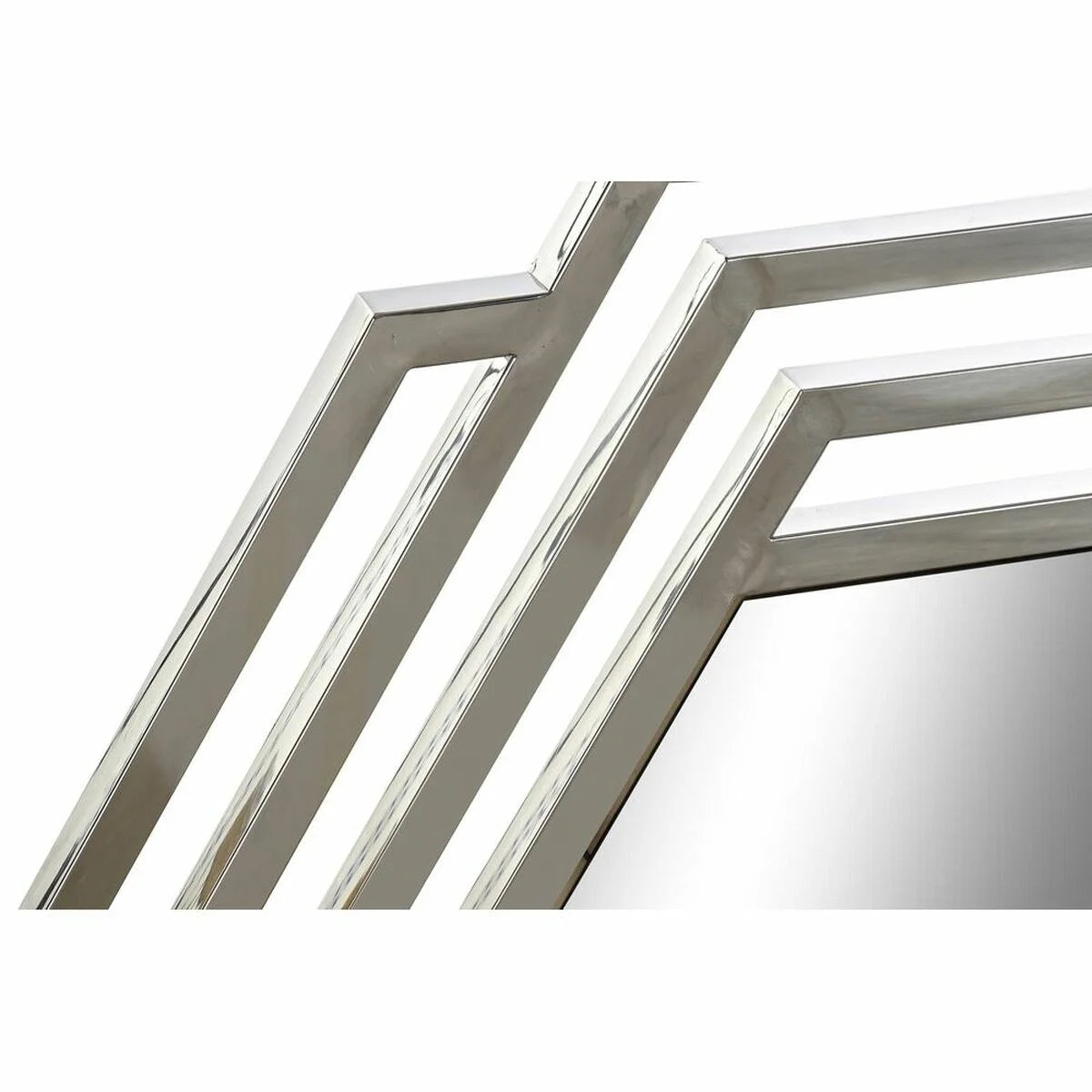 Layered Hexagon Steel Wall Mirror 71x81cm | Silver Geometric Wall Mirror
