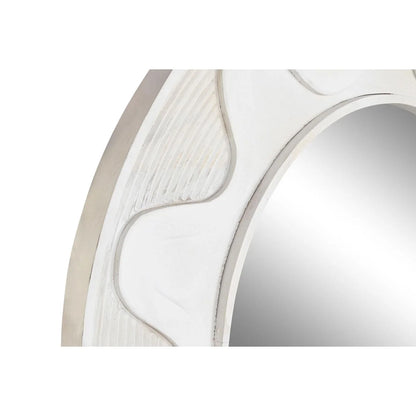 Close-up of the carved wavy edge of the white mirror frame