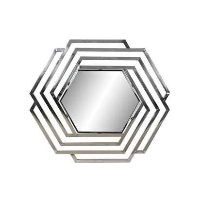 Layered Hexagon Steel Wall Mirror 71x81cm | Silver Geometric Wall Mirror