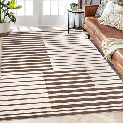 Short pile rug in Mocha Brown, brown stripes on cream
