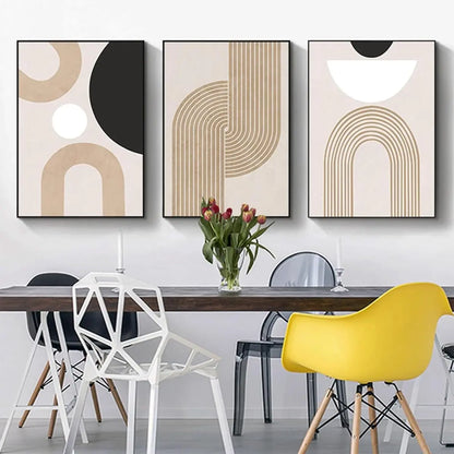 Boho Abstract Canvas Triptych 60x90cm | Set of Three Framed Wall Art Panels
