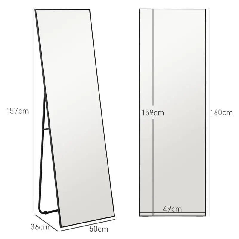 Full-Length Mirror 50x160cm | Tall Black Leaning or Wall-Mounted Mirror