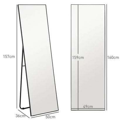 Full-Length Mirror 50x160cm | Tall Black Leaning or Wall-Mounted Mirror