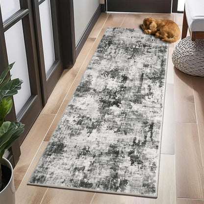 Storm Cloud runner, grey distressed abstract pattern in an entryway