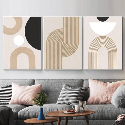 Boho Abstract Canvas Triptych 60x90cm | Set of Three Framed Wall Art Panels