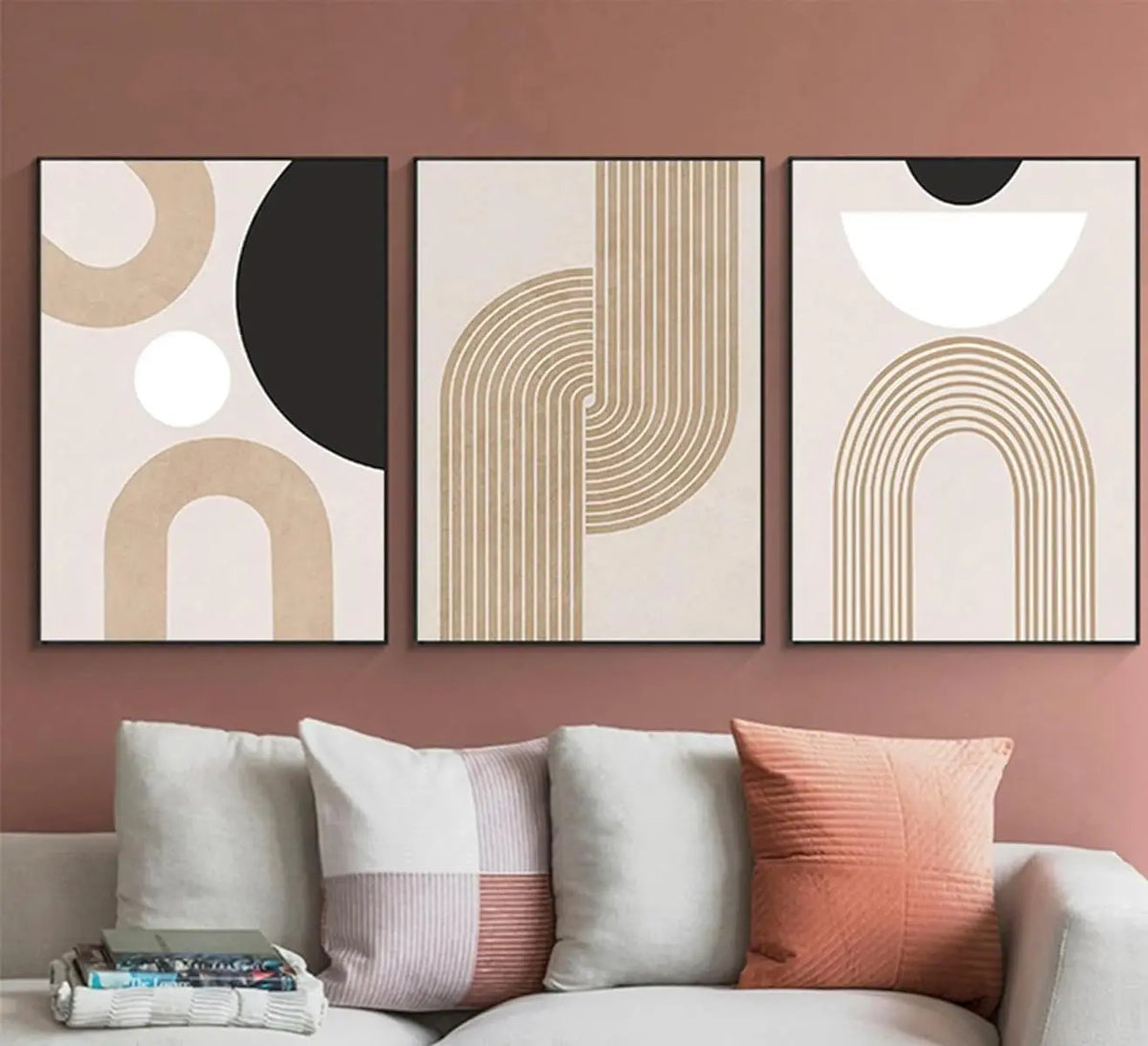 Boho Abstract Canvas Triptych 60x90cm | Set of Three Framed Wall Art Panels