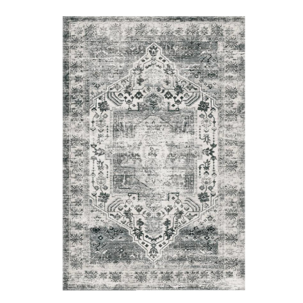 Vintage Oriental Washable Rug | Low Pile Distressed Rug, Beige, Blue or Grey