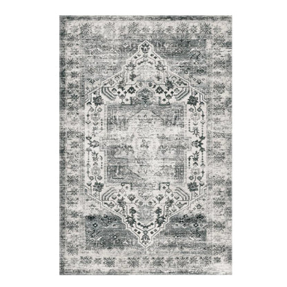 Vintage Oriental Washable Rug | Low Pile Distressed Rug, Beige, Blue or Grey
