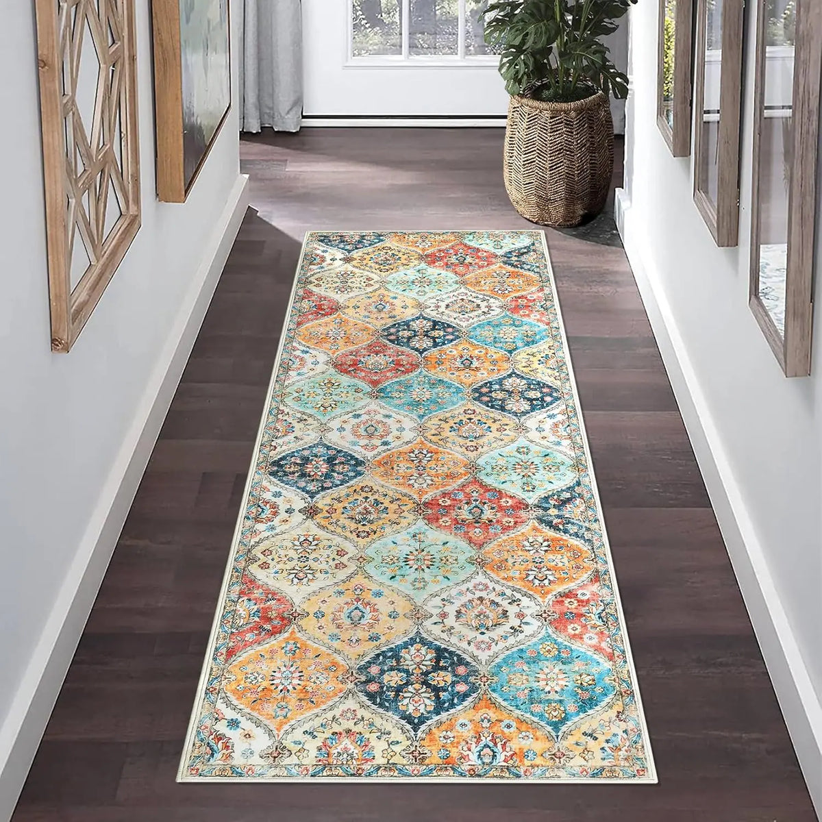 Marrakesh Trellis runner, multicolour lantern trellis pattern in a hallway