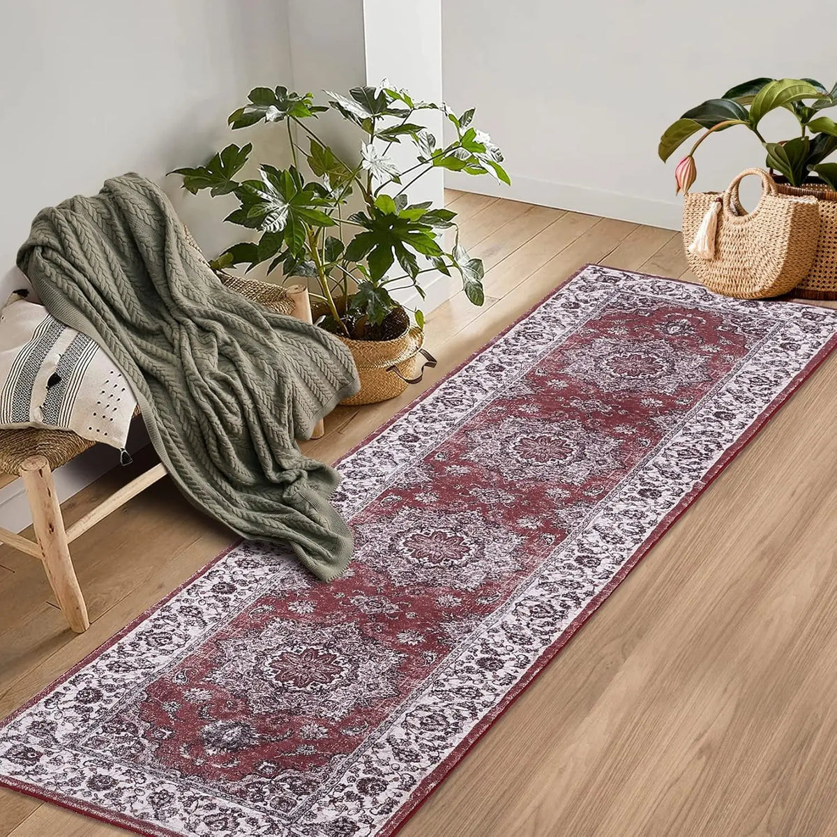 Burgundy Persian medallion runner in a living room