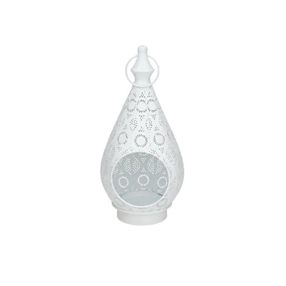 Arabic Openwork Candle Lantern 28.5cm | White Iron Tealight Lantern, Table or Hanging