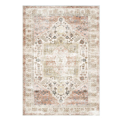 Vintage Oriental Washable Rug | Low Pile Distressed Rug, Beige, Blue or Grey