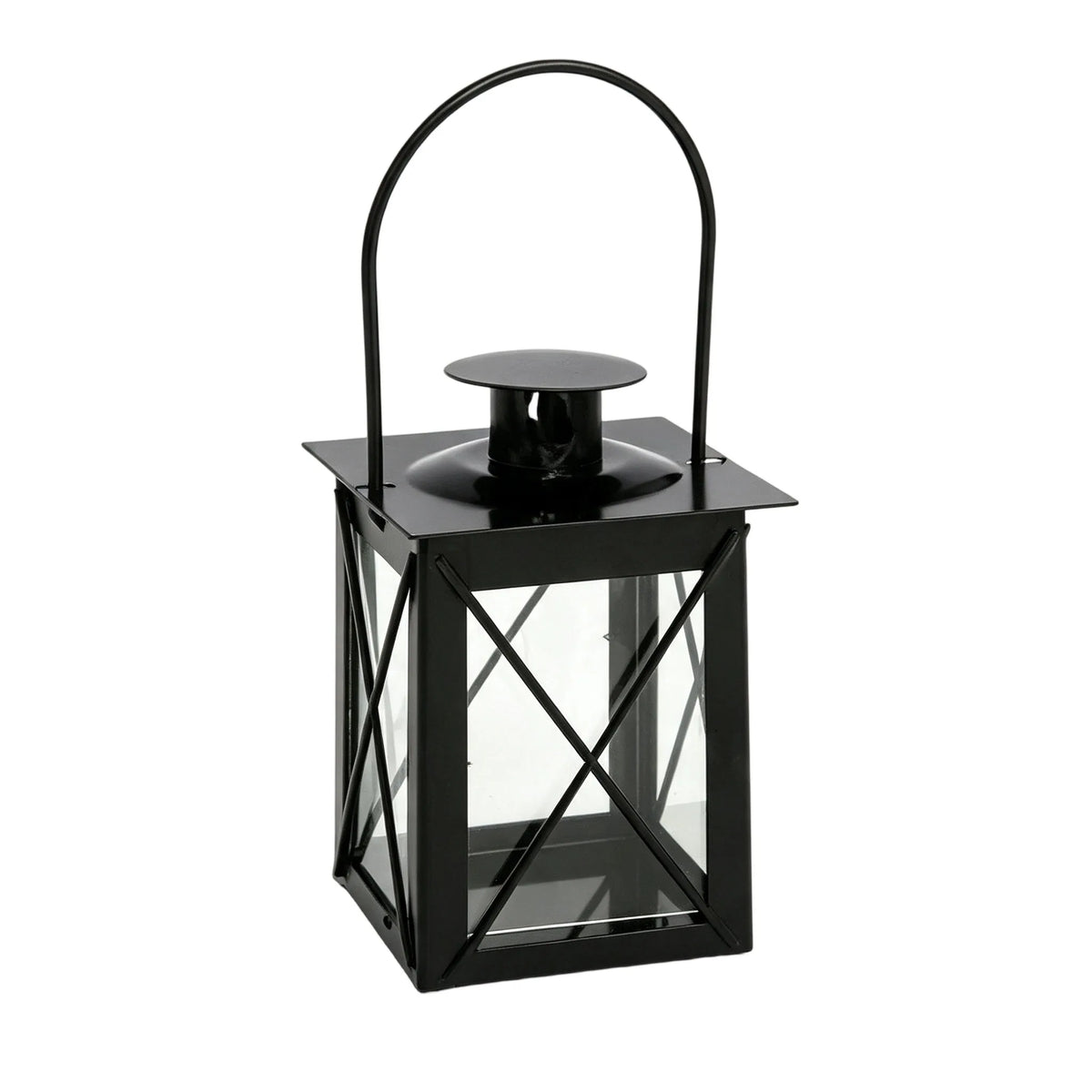 Black Metal & Glass Candle Lantern 16cm | Small Vintage Hanging Lantern
