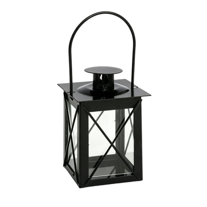 Black Metal & Glass Candle Lantern 16cm | Small Vintage Hanging Lantern