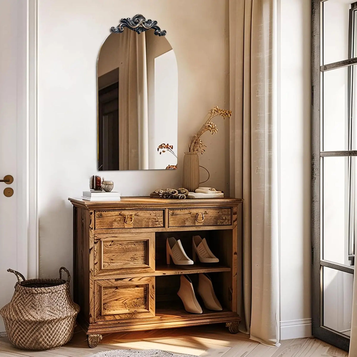 Arched Wall Mirror 60x120cm | Tall Arch Mirror with Ornate Crest