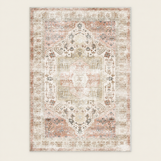Vintage oriental washable rug in rosewater beige
