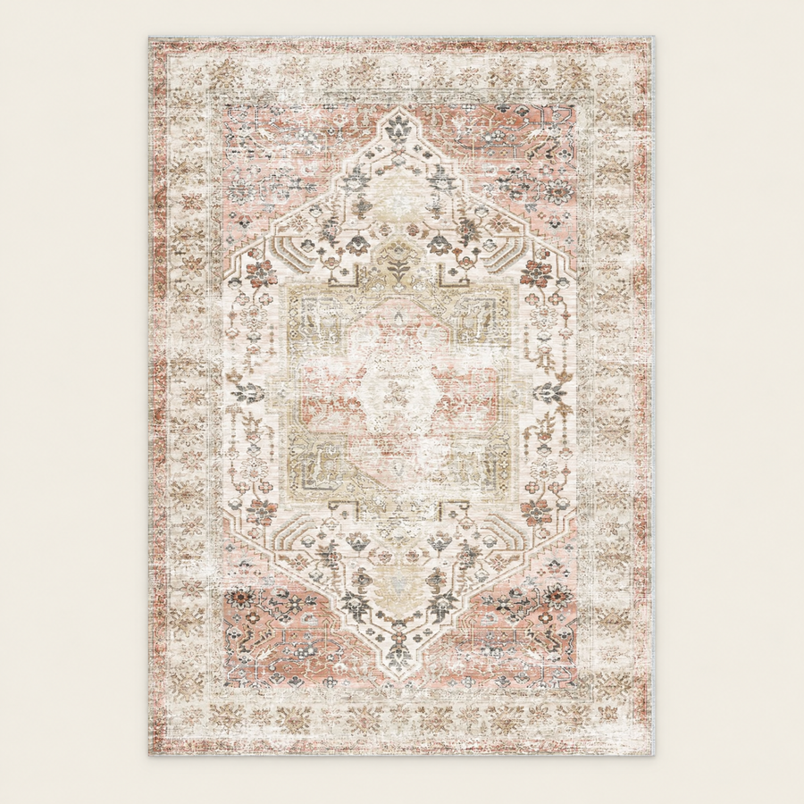 Vintage oriental washable rug in rosewater beige