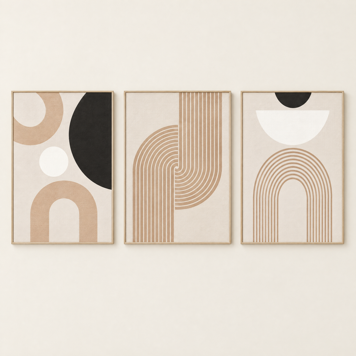 Boho abstract canvas triptych, set of three wall art panels