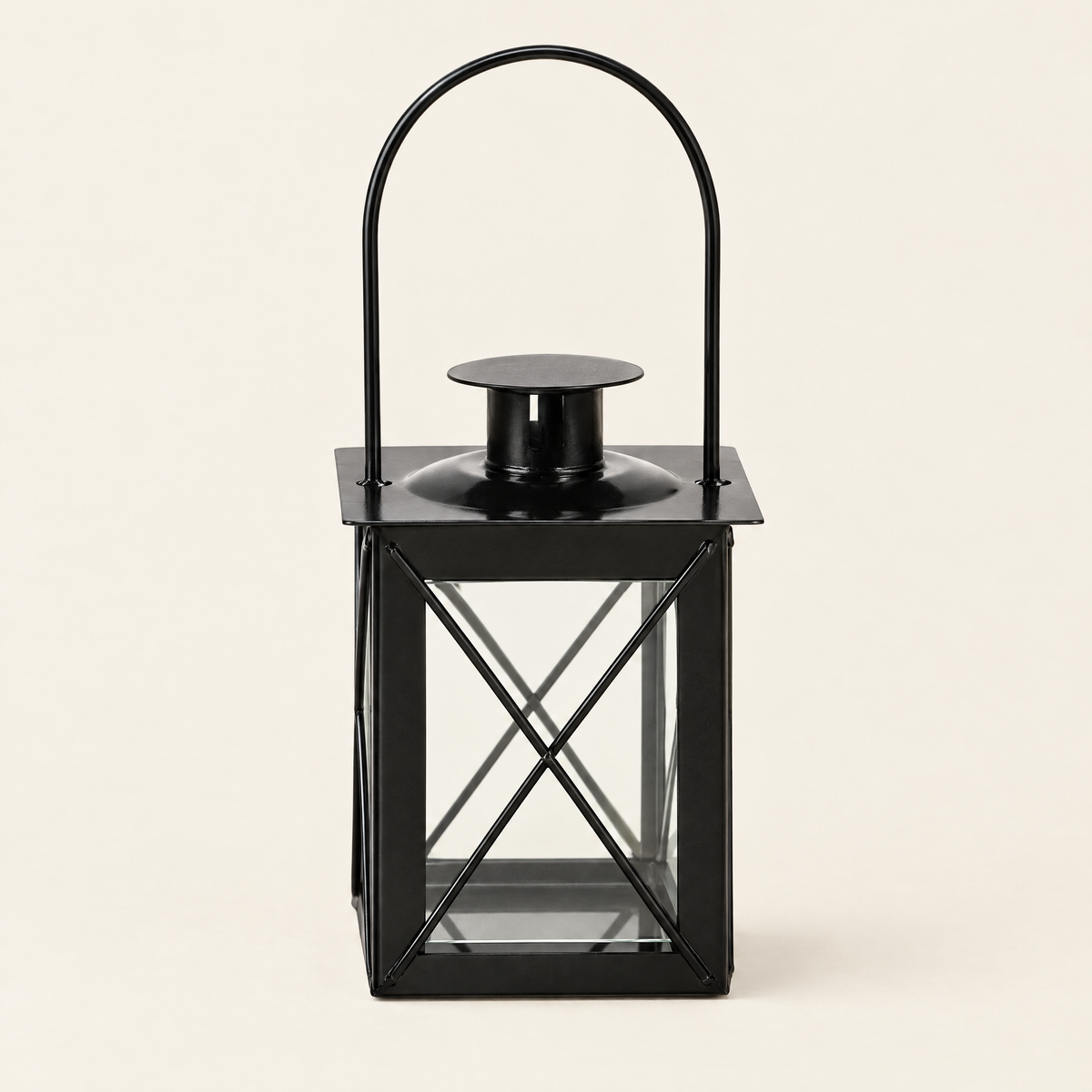 Small black metal and glass candle lantern 16cm