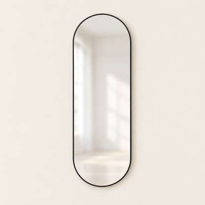 Slim oval wall mirror 80x35cm in ink black