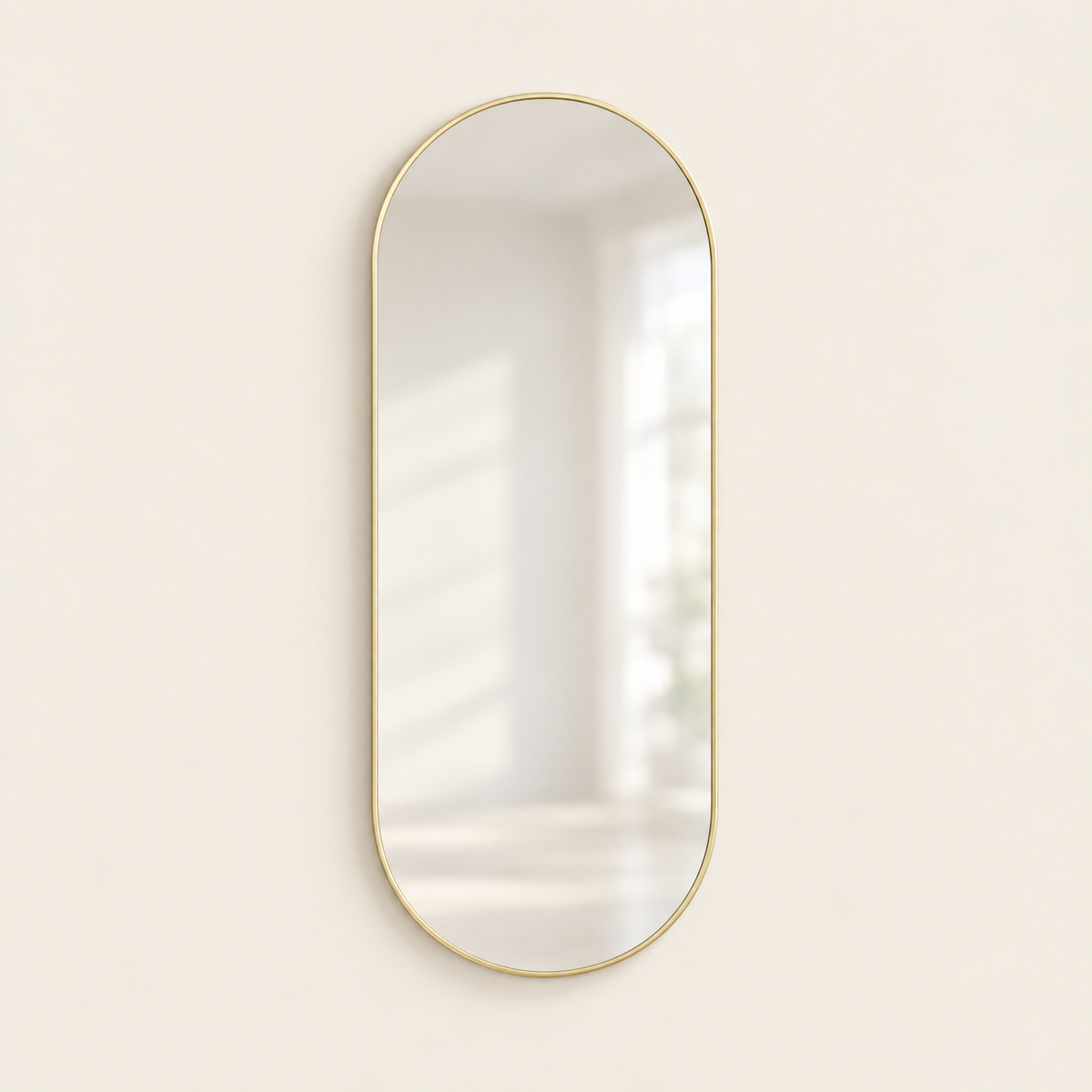 Slim oval wall mirror 80x35cm in champagne gold
