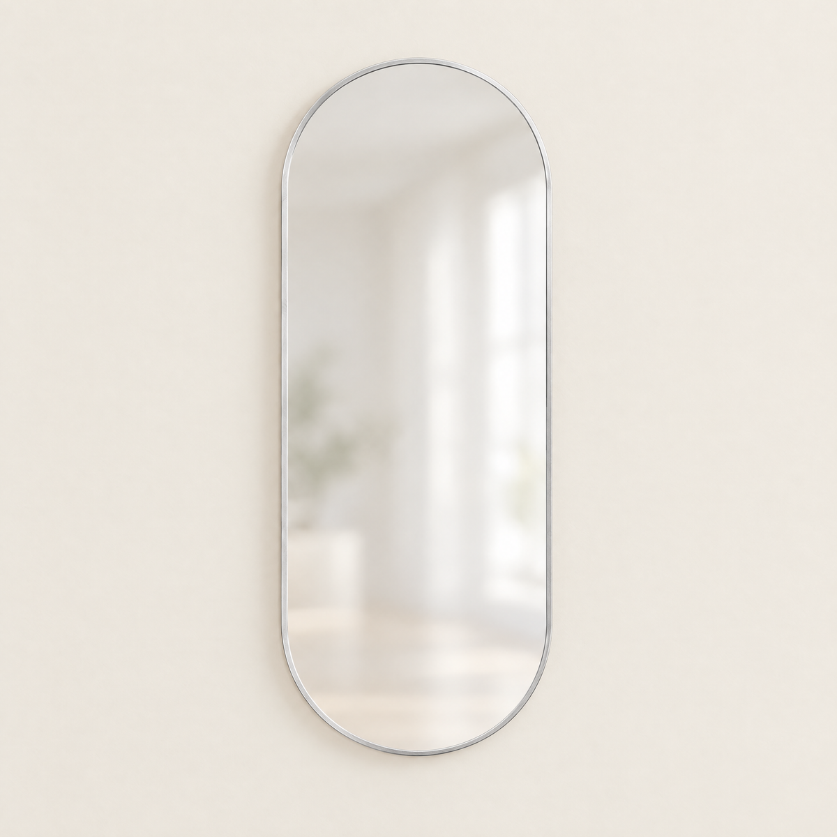 Slim oval wall mirror 80x35cm in frost silver