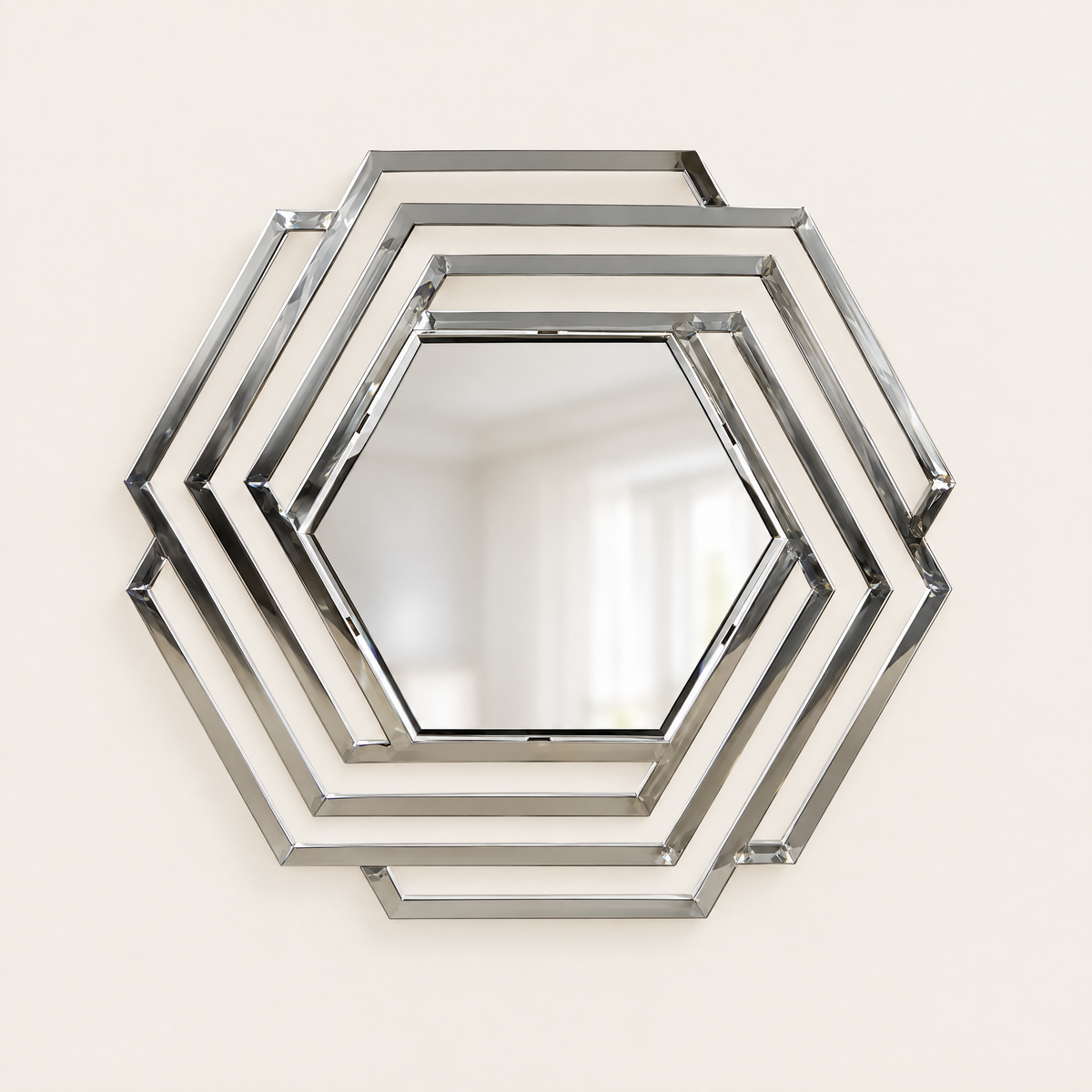 Layered hexagonal stainless steel wall mirror 71x81cm
